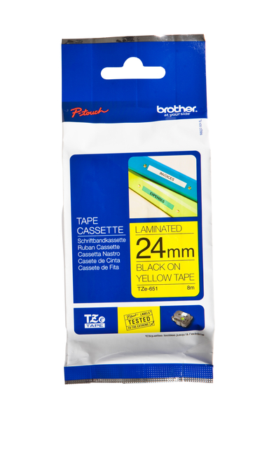 Labeltape Brother P-touch TZe-651 standaard 24mm zwart op geel