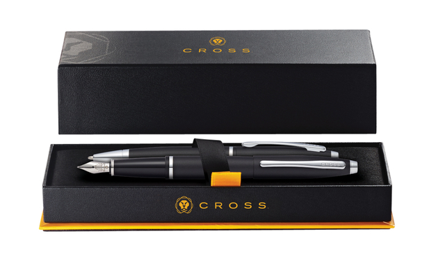 Schrijfset Cross balpen en vulpen Calais medium mat zwart