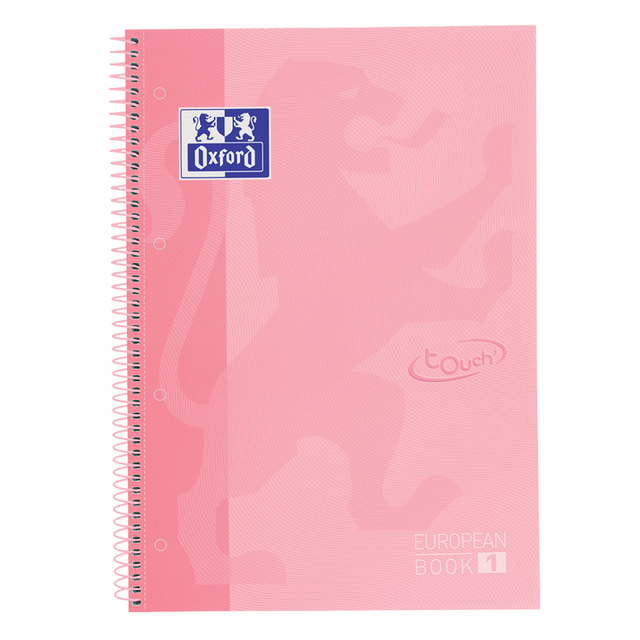 Notitieboek Oxford Touch Europeanbook A4+ 4-gaats lijn 160 pagina's pastel roze