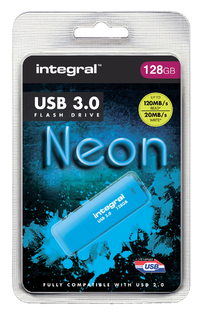 USB stick 3.0 Integral Neon USB-A 128GB blauw