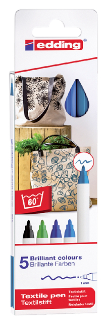 Textielmarker edding 4600 rond 1mm koel assorti 5 stuks